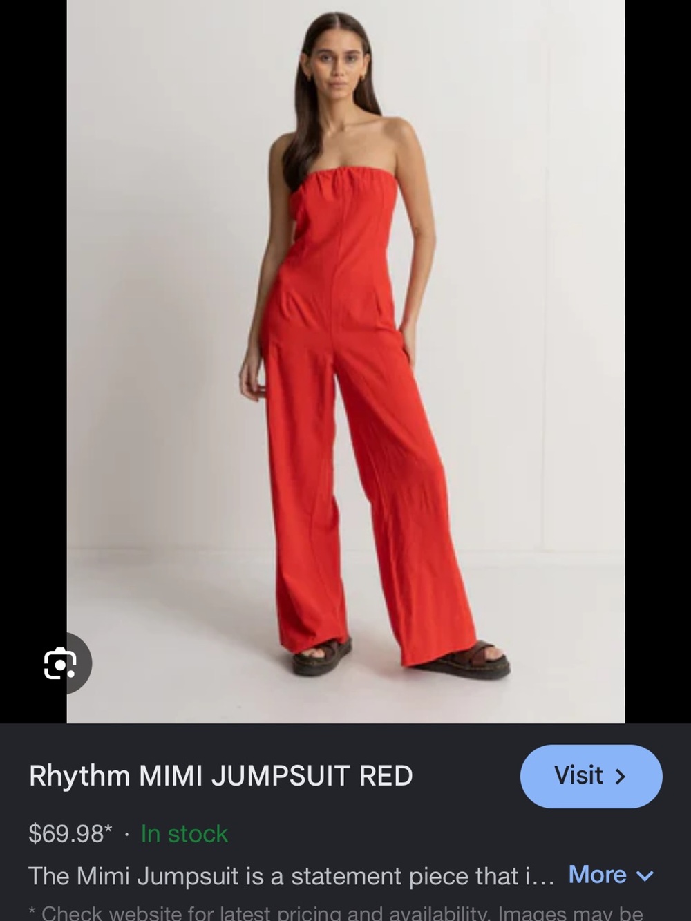 Rhythm. Strapless Red Wide-Leg Jumpsuit